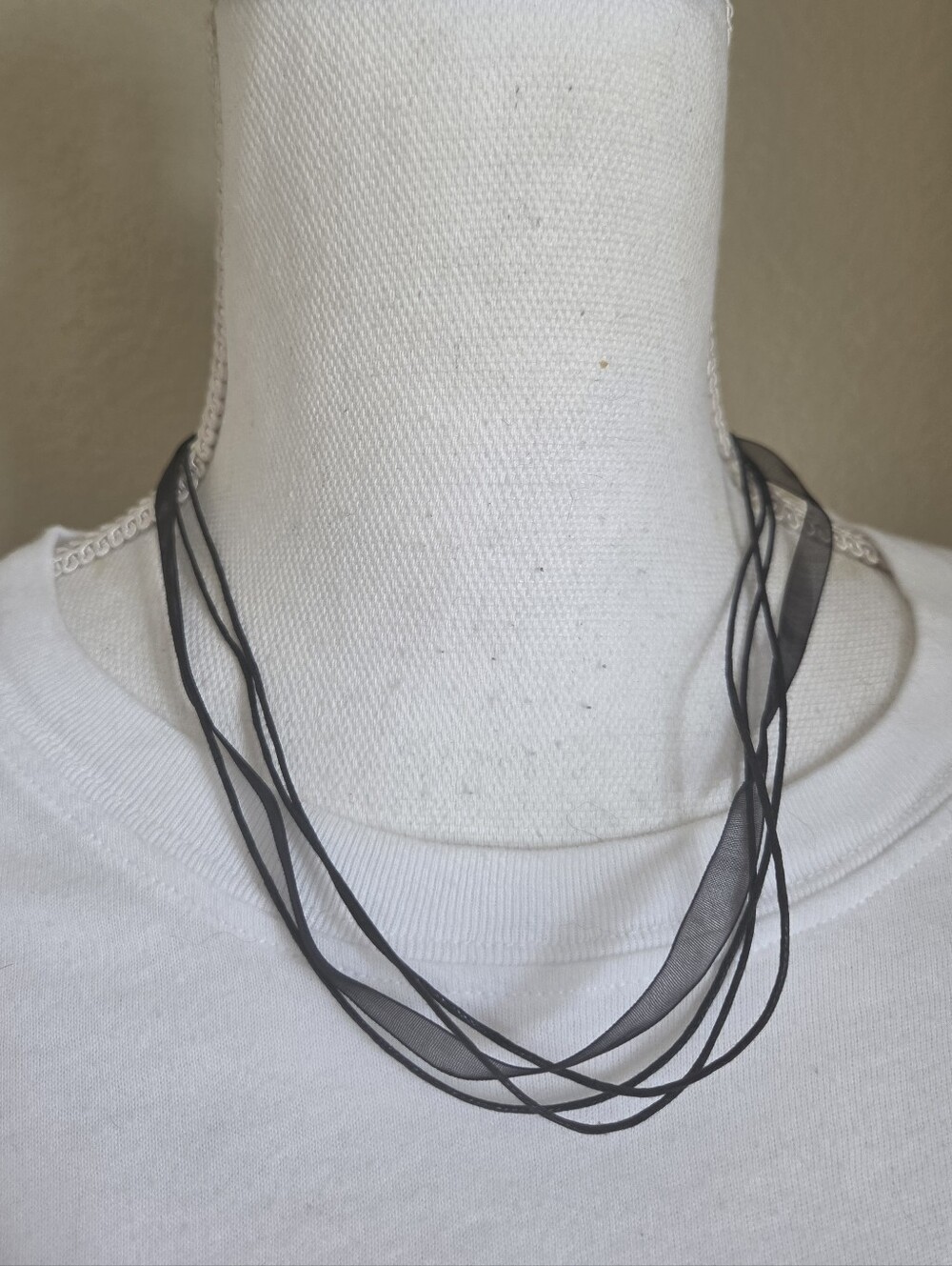 black sheer organza ribbon cord multi strand layered collar choker necklace